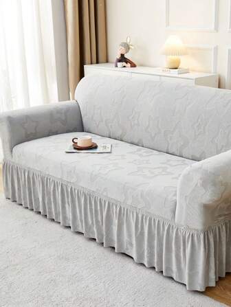 1張提花裙子式沙發套,客廳彈性沙發保護套、防滑家居裝飾沙發坐墊套1/2/3/4人座位