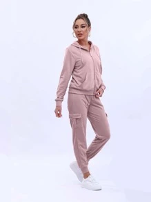 Conjunto Deportivo Dama Conjunto Con Capucha, Cierre y Bolsas en Sudadera - Rosa vieja - Ver 6