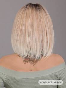 7JHH WIGS Tóc giả ngắn màu vàng kim 12 inch của 7JHHWIGS, có mái, điểm xuyết những lọn tóc trắng và chân tóc tối màu, trông tự nhiên và chân thực, phù hợp cho cả sử dụng hàng ngày và dự tiệc. - Ombre - Xem 3