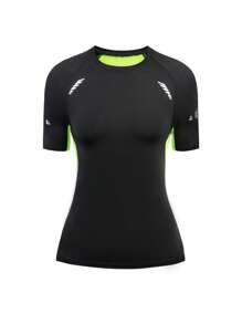 Women's Spring/Summer Athletic Quick-Drying Mesh Short Sleeve T-Shirt, Breathable Workout Top For Sports Like Yoga, Running, Tennis - Black - View 1