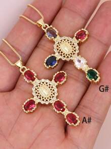 1 Peça Colar com Pingente em Forma de Olho Multicolorido com Microincrustações de CZ, Joias de Cobre Banhadas a Ouro 18K para Mulheres