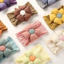 6 cái/bộ Màu sắc tùy ý Em bé Dây buộc tóc , Mềm mại Co giãn Nylon Knotted Băng đô cài tóc Với Hoa Đồ trang trí - Nhiều màu - Xem 3