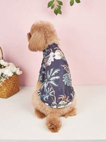 1件夏威夷印花可爱宠物T恤，适合猫咪和小型犬 - 藏蓝色 - 查看 4