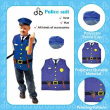 儿童警官服装 - 警察装扮套装，儿童男孩女孩服装，职业日警察服装角色扮演 - 藍色 - 查看 5
