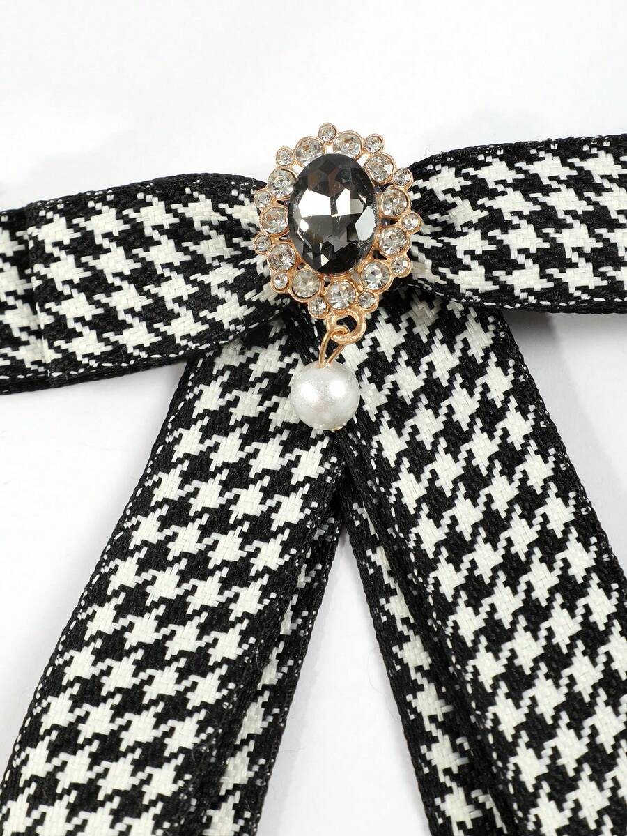 1 dây chuyền trang trí chuỗi mặt dây chuyền bằng đá & đá đen & ngọc trai giả theo phong cách cổ điển cho phụ nữ, cổ áo giả có họa tiết Houndstooth Thích hợp để hẹn hò và đeo hàng ngày - Nhiều màu - Xem 1