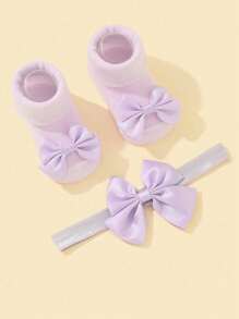 1 Par De Calcetines De Bebé Con Lazo Y 1 Pieza De Banda Para El Cabello A Juego - Morado - Ver 2