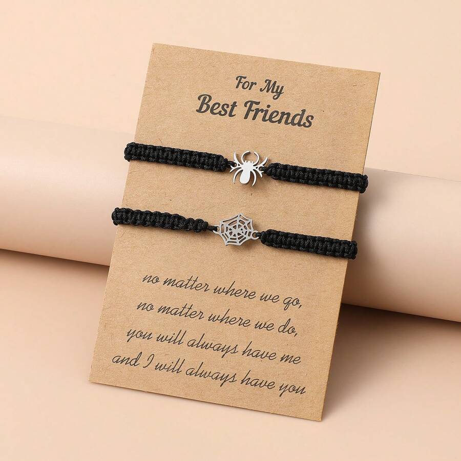 2pcs Stainless Steel Braided Spider Web Chinese Knot Bracelet, Men Friendship Jewelry - Spider - View 1