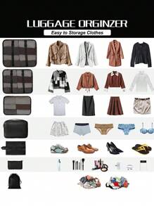 7 件套旅行收纳袋，旅行收纳袋，适用于行李箱，轻便旅行必备包，带洗漱用品袋，适用于衣服鞋子化妆品洗漱用品，适用于 18-32 英寸行李箱（黑色），适用于旅行收纳袋、化妆包、化妆包、度假收纳袋、大容量化妆品收纳袋，适用于口红、刷子、护肤品、手机、硬币、小物品，适用于家庭、礼物、度假和节日万圣节圣诞节多功能用途 - 黑色 - 查看 4