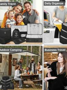 7 件套旅行收纳袋，旅行收纳袋，适用于行李箱，轻便旅行必备包，带洗漱用品袋，适用于衣服鞋子化妆品洗漱用品，适用于 18-32 英寸行李箱（黑色），适用于旅行收纳袋、化妆包、化妆包、度假收纳袋、大容量化妆品收纳袋，适用于口红、刷子、护肤品、手机、硬币、小物品，适用于家庭、礼物、度假和节日万圣节圣诞节多功能用途 - 黑色 - 查看 6