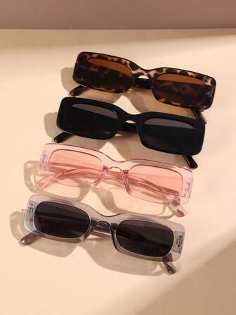 4 件 Y2K 方形框架可爱复古沙滩时尚眼镜，男女皆宜，适合夏季海滩度假、户外、旅行