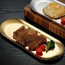 1個金色不銹鋼燒烤盤,鏡面光澤,可放入洗碗機,多功能零食、甜點、蔬菜餐盤,廚房必備品