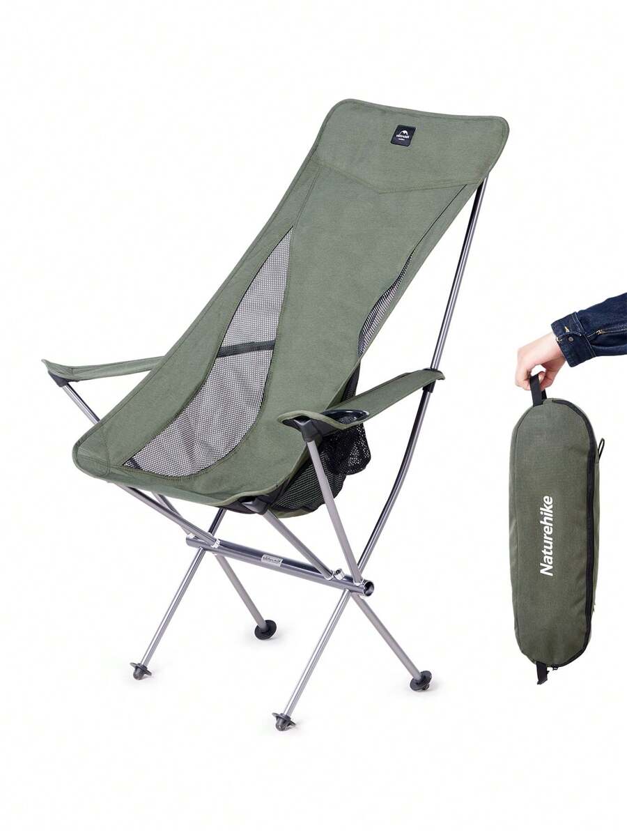 Naturehike 1pc Camping Chair With Armrests And High Backrest, Yl06 Plus, Wide Design, Comfortable And Portable, Green Camping Stuff - Green - View 1