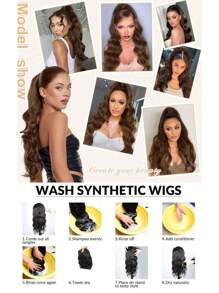 26英寸長熱防合成順滑馬尾辮,灰褐色和灰金色突出部分女士蓬鬆波浪式假髮 - 間色 - 查看 11