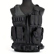 lekaro 1件戶外保護多功能戰術背心網狀透氣作戰服裝特種部隊,適用於露營、徒步旅行、釣魚、培訓、戶外培訓 - 黑色 - 查看 1