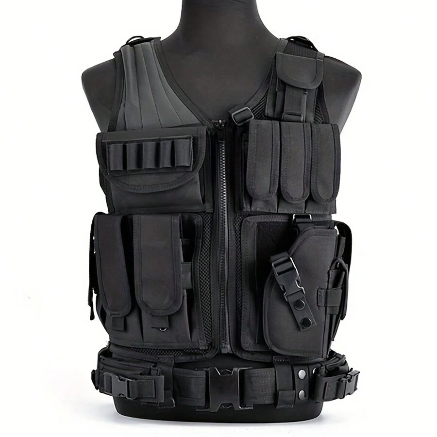lekaro 1件戶外保護多功能戰術背心網狀透氣作戰服裝特種部隊,適用於露營、徒步旅行、釣魚、培訓、戶外培訓 - 黑色 - 查看 1