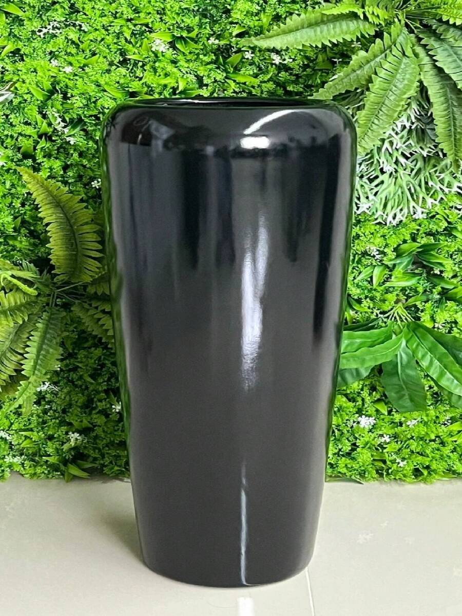 Vaso Vietnamita Fibra De Vidro Decorativo Vitrificado P - Preto - Visão 1