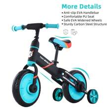 UBRAVOO Tiny Scout Balance Bike For Kids From 3 4 5 Years, 4-In-1 Toddler Bike From 3 Years With Optional Support Wheels And Pedals, Sporty Frame, 28 Cm Wheels, Saddle Height Adjustable - 藍色 - 查看 6