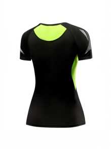 Women's Spring/Summer Athletic Quick-Drying Mesh Short Sleeve T-Shirt, Breathable Workout Top For Sports Like Yoga, Running, Tennis - Black - View 2