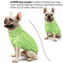 Dog Sweater, High Collar Knitwear For Cold Weather, French Bulldog Classic Solid Color Sport Shirt - Green - View 5