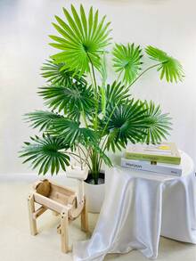 1入35.43吋18叉人造綠植,逼真的假質地,熱帶生態棕櫚樹,鬆尾向日葵葉大葉子人造龜甲葉,不帶盆,適用於室內外地面家居辦公室婚禮派對裝飾 - 深綠色 - 查看 5