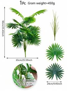 1入35.43吋18叉人造綠植,逼真的假質地,熱帶生態棕櫚樹,鬆尾向日葵葉大葉子人造龜甲葉,不帶盆,適用於室內外地面家居辦公室婚禮派對裝飾 - 深綠色 - 查看 2