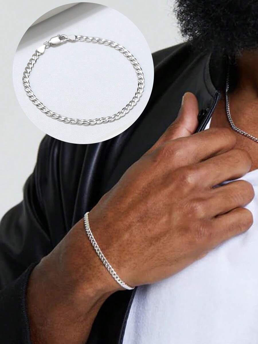 FOREVER QUEEN 925 Sterling Silver 3mm Chain Bracelet Diamond-Cut Link Curb Chain Bracelet Jewelry Best Gift For Women Men - Silver - View 1