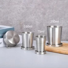 1 pieza Taza plegable de acero inoxidable de 75ml/150ml/250ml/450ml, taza telescópica portátil con llavero para exteriores, viajes, campamentos y montañismo