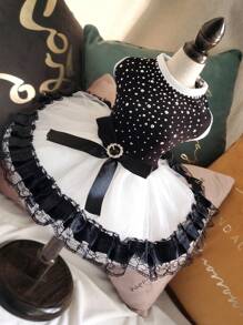 1pc Cute Black & White Diamond-Studded Pet Dress Suitable For Weddings, Photography, Outings, Etc. - Black - View 7