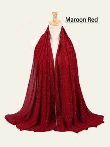 優雅1入組女士假珍珠和鑽石細節鏈條圍巾，春夏秋時尚百搭頭巾，適用於休閒、防曬或披肩 - 彩色 - 查看 22