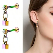 2 Miếng Thép không gỉ Biến đổi dần Vật rủ xuống Hình vuông Hoa tai Bông tai stud Xuyên cơ thể Phụ kiện - Nhiều màu - Xem 5