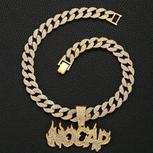 Nam Rhinestone Chữ Mặt Dây Chuyền Vòng Cổ Punk Hip Pop Phong Cách Chuỗi - Bạc - Xem 5