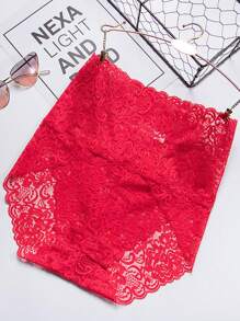 3PCS Lace High Waist Panties Women's Sexy Tummy Control Butt Lift Pattern Transparent Seamless Briefs Lingerie - Multicolor - View 3