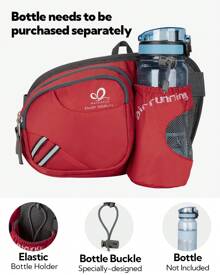Waterfly Bolsa de cintura corrida desportiva homem mulher com suporte para garrafas bolsa de cintura para correr caminhadas, Preto, Caminhadas, corrida, desporto - Rojo - Ver 3