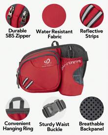 Waterfly Bolsa de cintura corrida desportiva homem mulher com suporte para garrafas bolsa de cintura para correr caminhadas, Preto, Caminhadas, corrida, desporto - Rojo - Ver 5