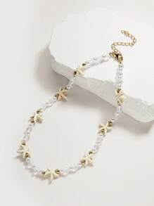 1根多色海藍寶石海星假珍珠水晶頸鏈