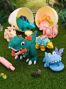 1套恐龍diy黏土套件,綠色和橙色黏土、麵條製造器和各種模具,親子互動玩具、兒童美術創作用品,適合3-6歲男女童 - 恐龍彩泥機 - 查看 1