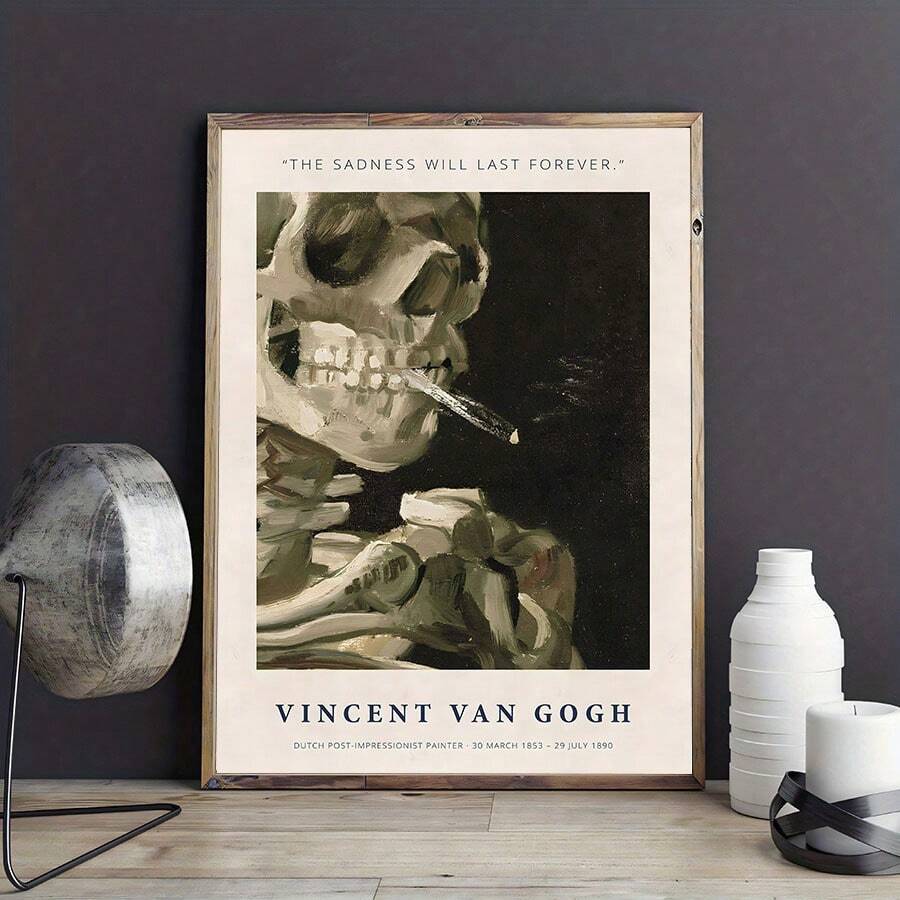 1入組/套老式人骨煙海海報-優雅的帆布牆藝,用於家居裝飾,帆布畫,不含框架 - 黑與白 - 查看 1