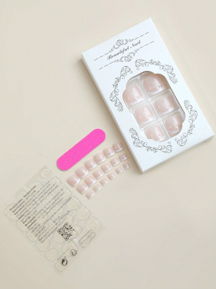 24 piezas de uñas postizas cuadradas cortas con borde francés de color blanco, estilo simple y académico, uso de alta calidad, con 1 pieza de lima de uñas y 1 pieza de gel de jalea incluidas, suministros para uñas uñas falsas uña falsa uña acrílica - Multicolor - Añade 2