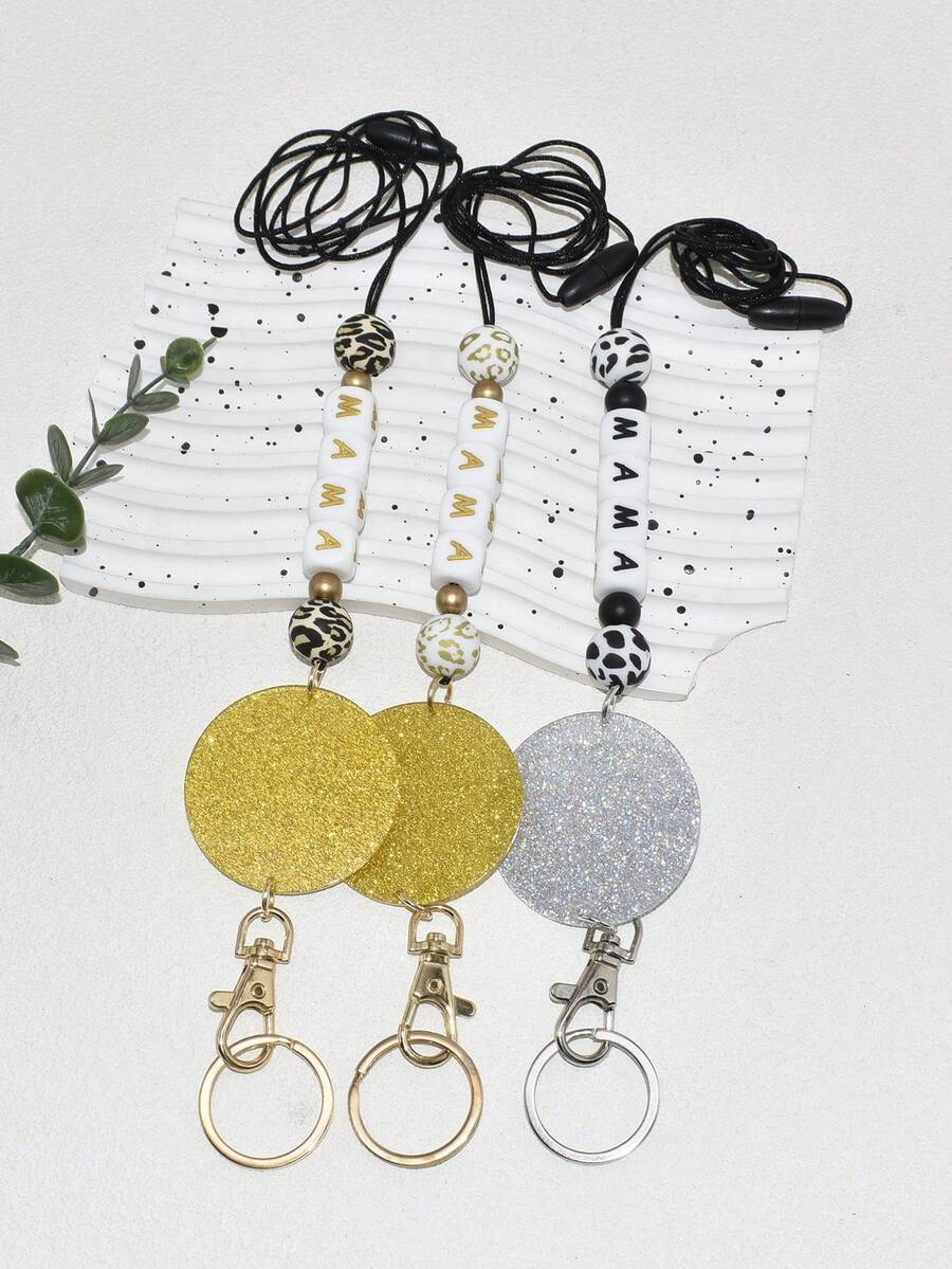 1pc Women's Mama Silicone Beaded Keychain With Rope, Perfect Mother's Day Gift - Multicolor - View 1
