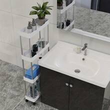 1 Pieza De 3/4 Niveles Carro Delgado De Almacenamiento Rodante, Estante Móvil De Almacenamiento De Baño, Estante De Almacenamiento Multifuncional, Estante De Almacenamiento De Espacio Para Baño, Accesorios De Baño