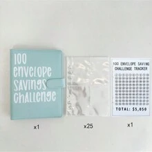 100天情侶挑戰儲蓄日記,採用散裝內頁,簽到表和25張4方格紙張 - 藍色 - 查看 4