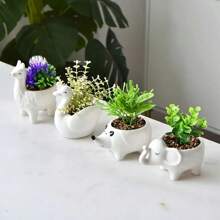 1pc Nordic Home Decor With Cartoon Succulent Ceramic Flower Pots - White - View 3