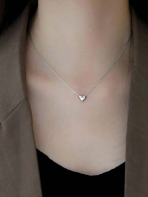 1pc Fashionable Simple Heart Pendant Necklace For Women, Daily Decoration, Festival Gift Valentines,Mom,Mother,Mother's Day,Gift