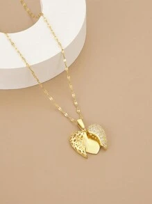 1pc Full Rhinestone Decor Stainless Steel Wing Shaped Necklace For Women - Yellow Gold - View 2