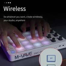 M-Vave Wireless Midi Controller With Built-In Battery, Perfectly Compatible With Mainstream Digital Audio Workstations (Daw), Backlit Silicone Button Design, Silent Pressing And Responsive, 2 Sets Of 8 360-Degree Rotating Encoders, 2 Sets Of 16 Rgb Backlit Drum Pads, Dynamic Sensing And Touch Feedback, 3.5mm Midi Output Interface, Built-In Note Repeat Function - White - View 1