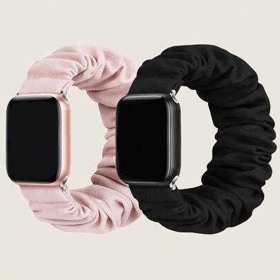 2pcs Cotton Solid Color Elastic Soft Scrunchies, Compatible With Apple Watch Bands 49/45/44/42/41/40/38mm, Compatible With Watch Series Ultra/SE/8/7/6/5/4/3/2/1