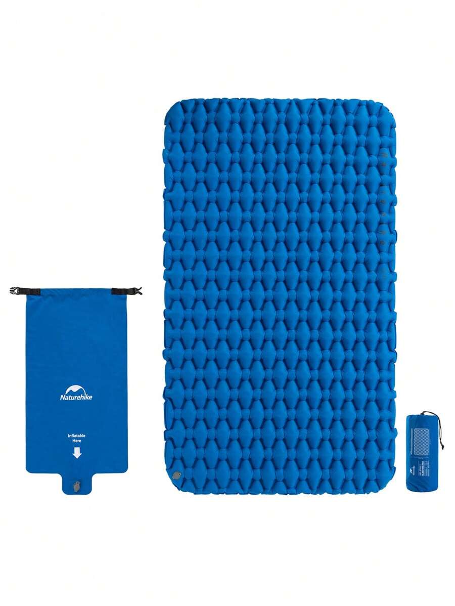 Naturehike 1pc Double Person Inflatable Sleeping Pad Without Pillow For Camping Tent, Moisture-Proof And Thick Cushion, With Inflatable Bag, Fc-11 Style - Blue - View 1