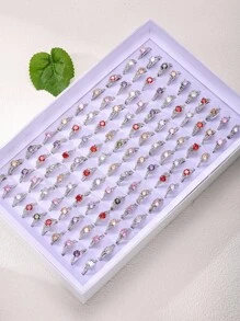 10 Piezas De Anillos De Boda De Señora De Estilo Mixto Artificiales (estilo, Color Y Tamaño Al Azar, Sin Bandeja De Exhibición) - Multicolor - Ver 3