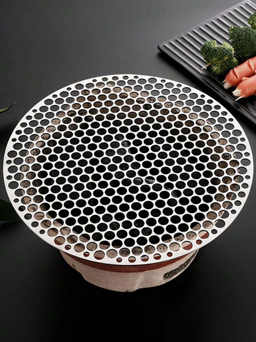 Stainless Steel Bbq Grill Mesh For Home Use, Round Shape Barbeque Net For Charcoal Grilling, Smoking And Oil Draining - Silver - View 1