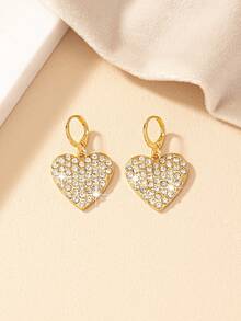 歐美風格的優美優雅幾何心形鑲嵌鉆石掛墜耳針1對 - 金黃色 - 查看 4